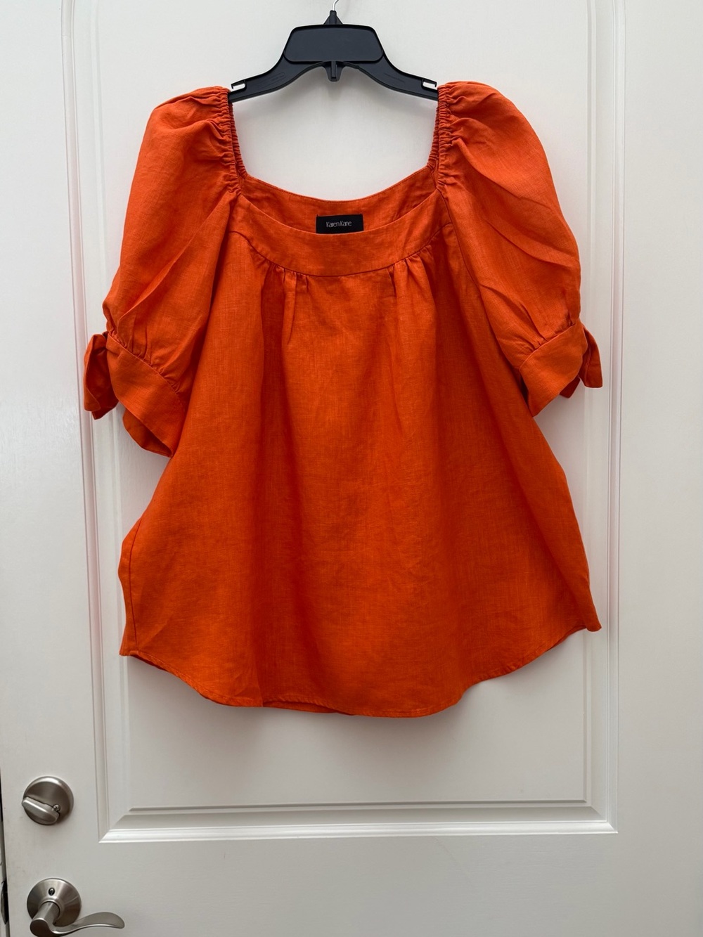 NWOT Karen Kane Plus 100% linen square neck peasant orange shirt blouse